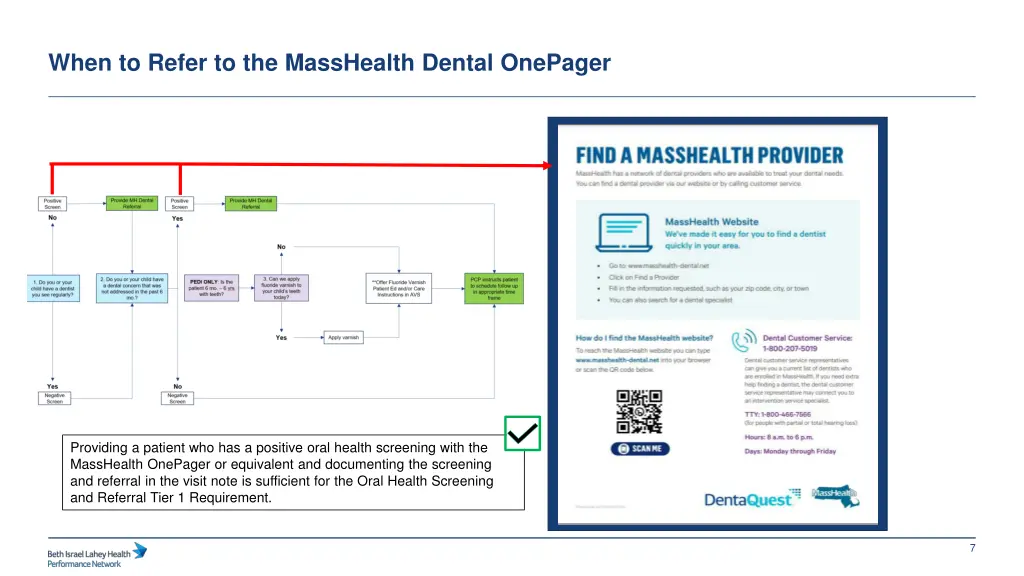 when to refer to the masshealth dental onepager