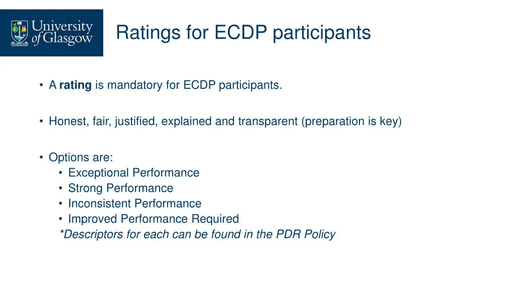 ratings for ecdp participants