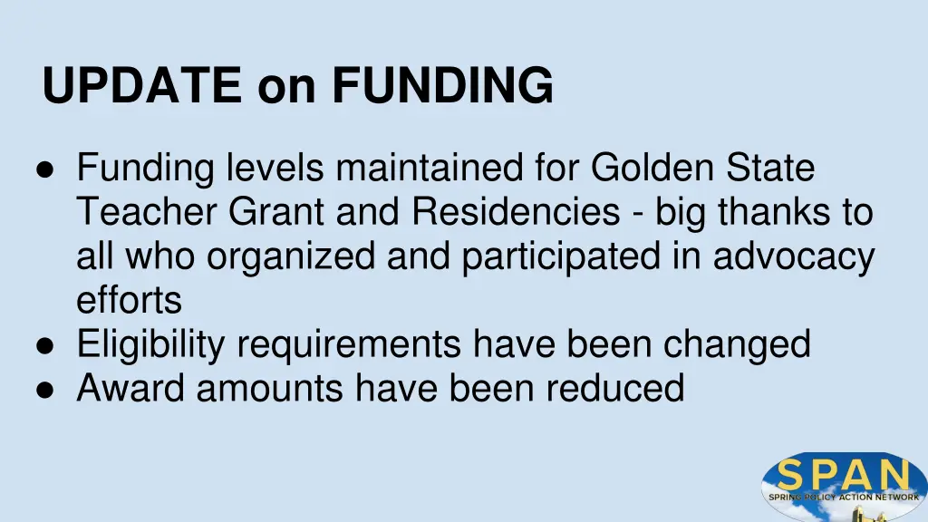 update on funding