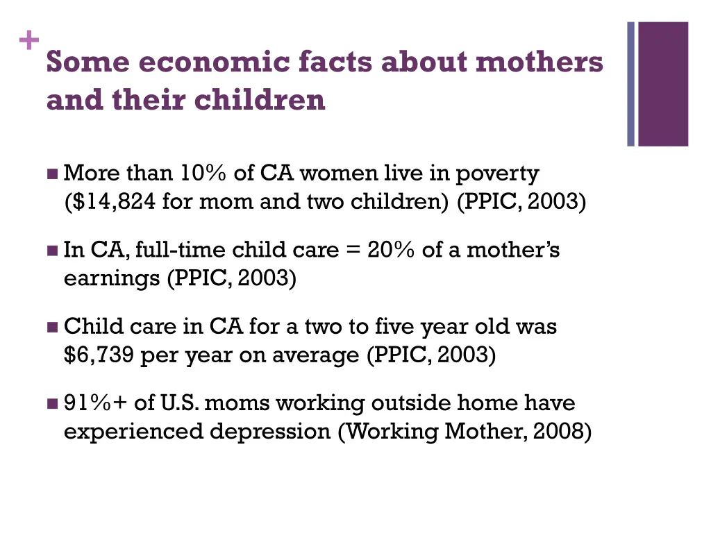 some economic facts about mothers and their