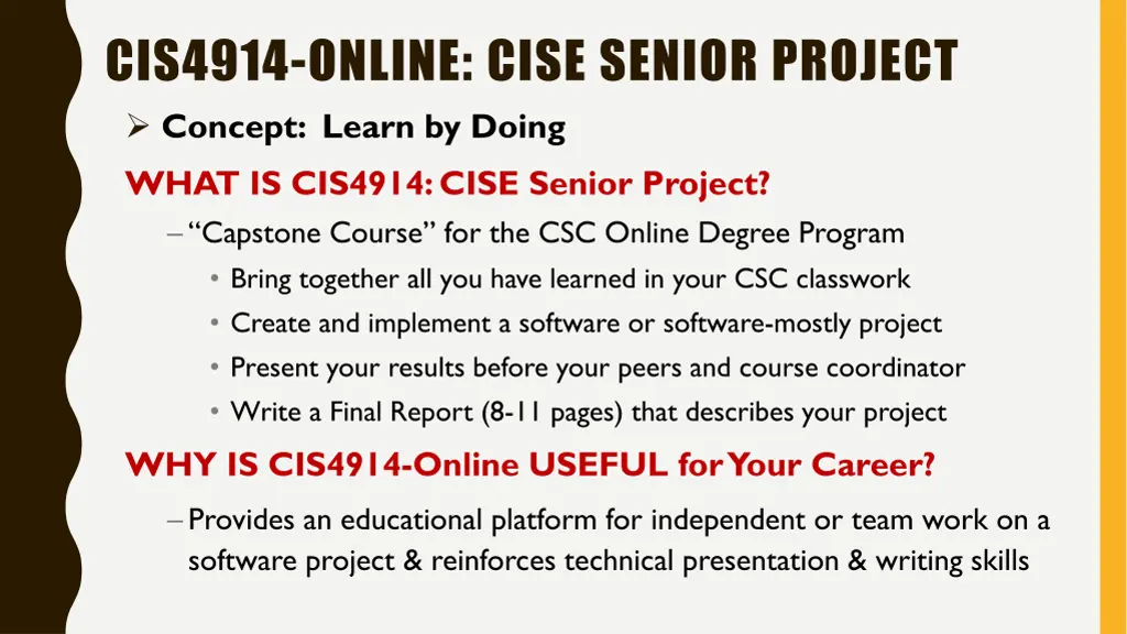 cis4914 online cise senior project concept learn