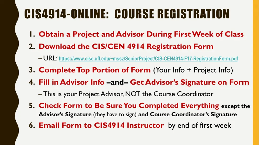 cis4914 online course registration