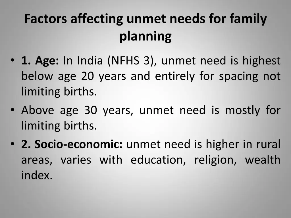 factors affecting unmet needs for family planning
