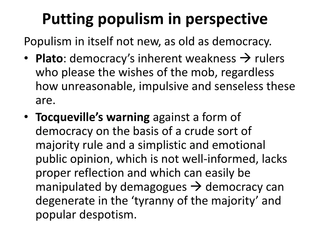 putting populism in perspective