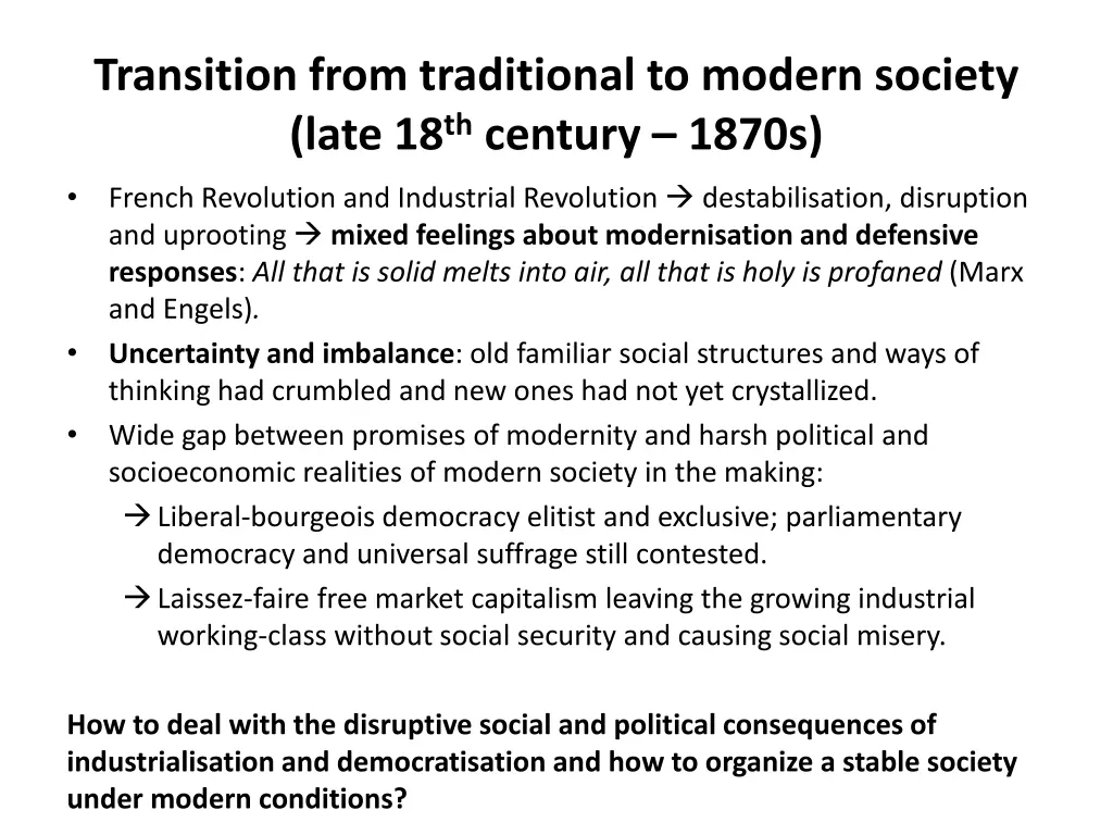 transition from traditional to modern society