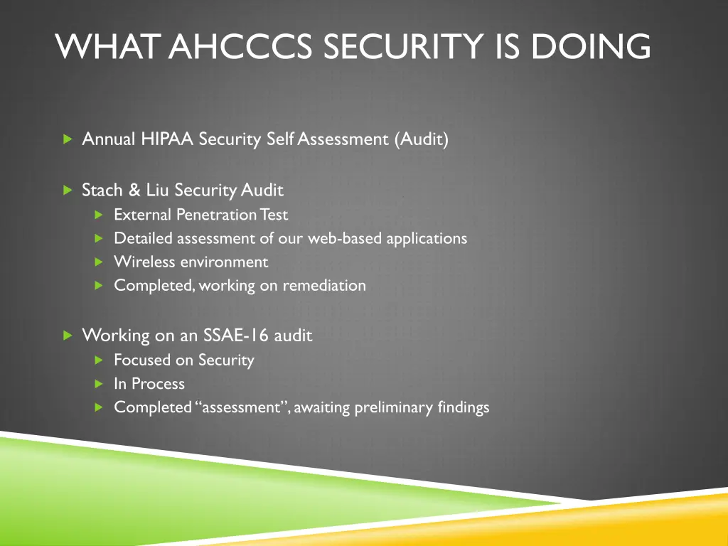 what ahcccs security is doing
