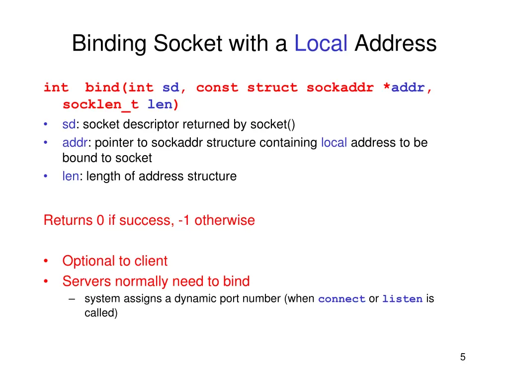 binding socket with a local address