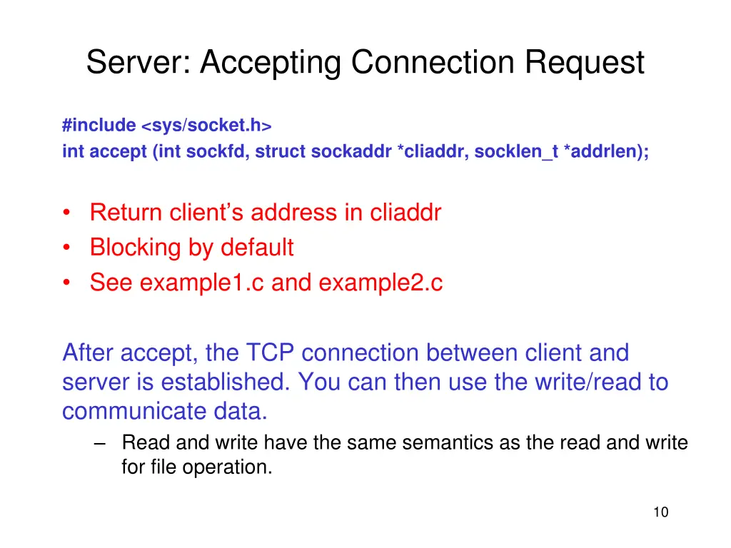 server accepting connection request