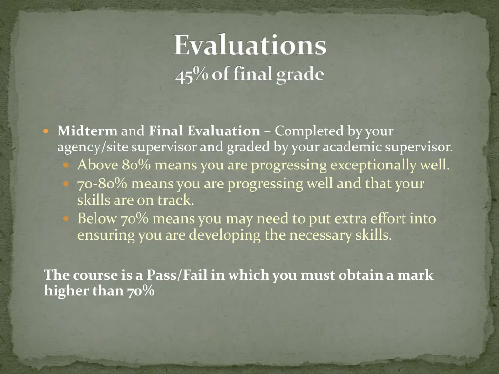 evaluations 45 of final grade
