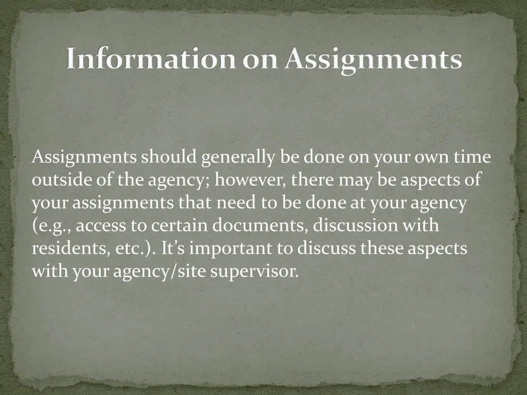 information on assignments