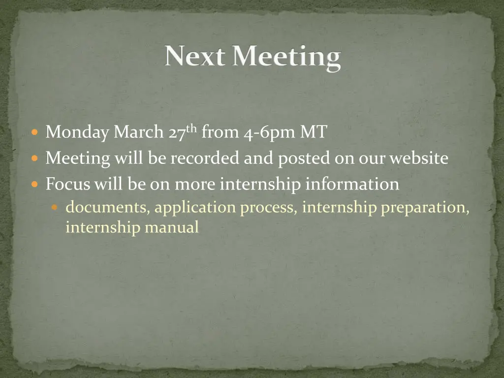 next meeting