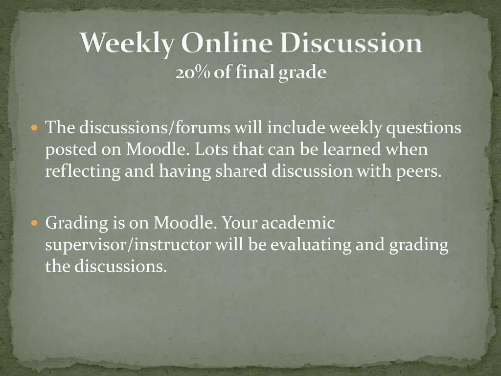weekly online discussion 20 of final grade