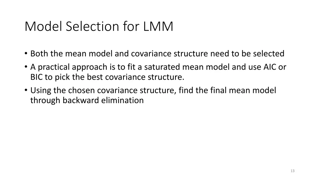model selection for lmm