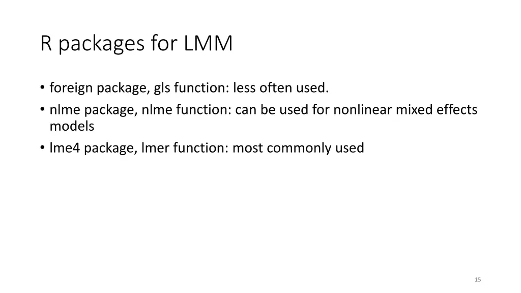 r packages for lmm