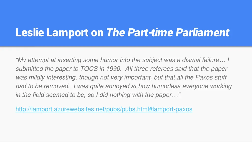 leslie lamport on the part time parliament