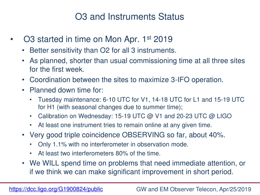 o3 and instruments status