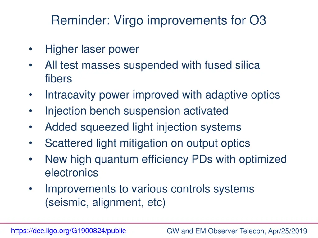 reminder virgo improvements for o3