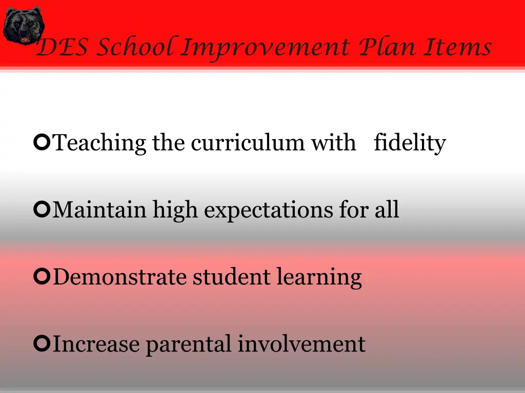 des school improvement plan items