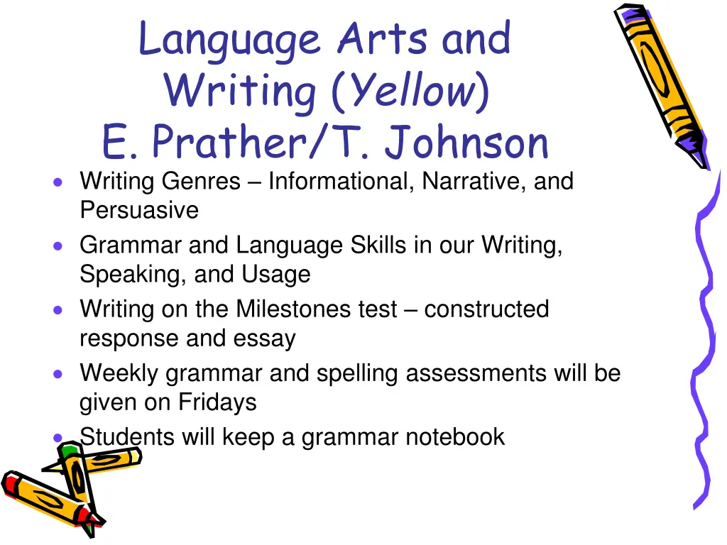 language arts and writing yellow e prather