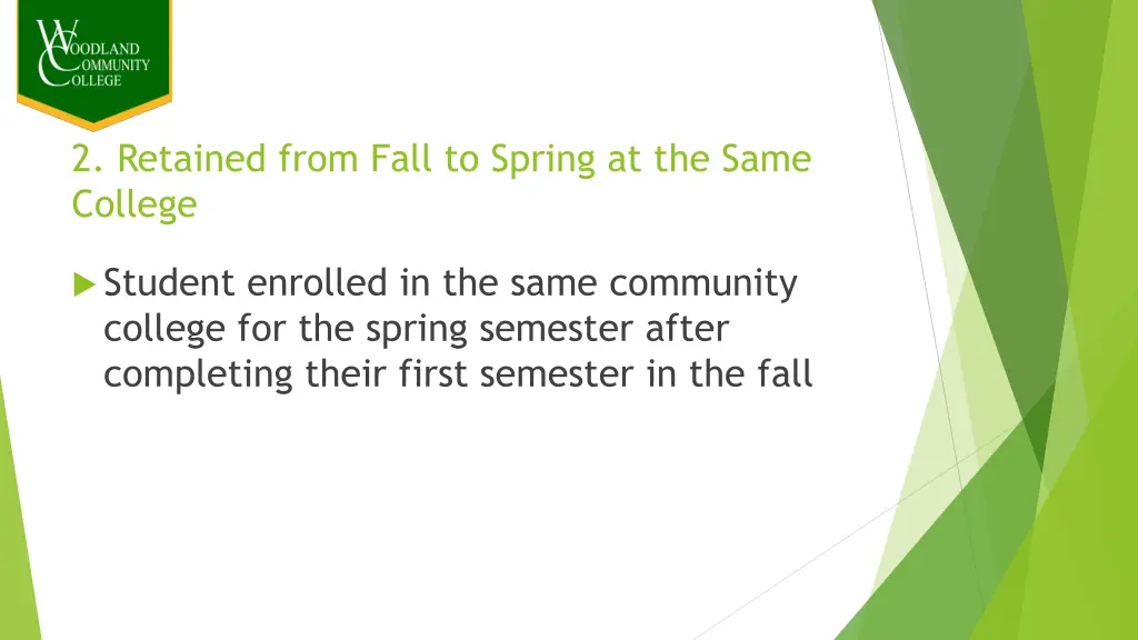 2 retained from fall to spring at the same college