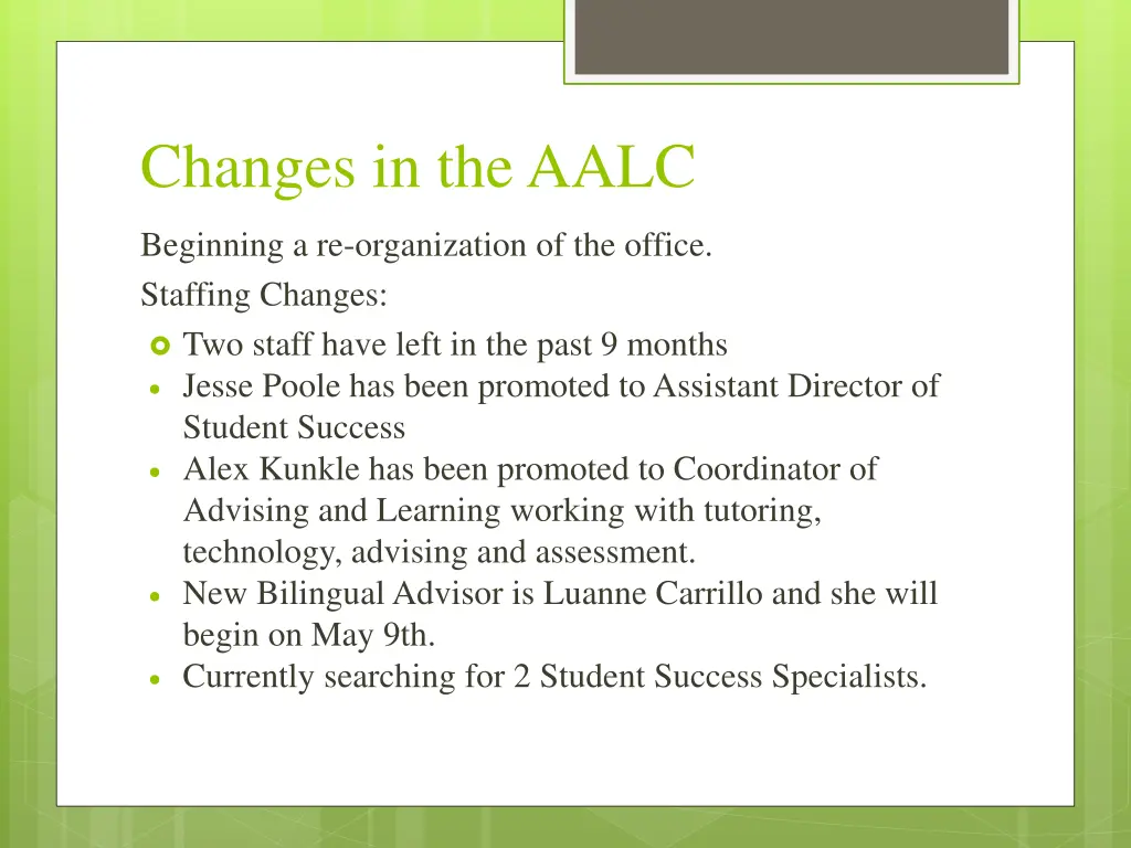 changes in the aalc