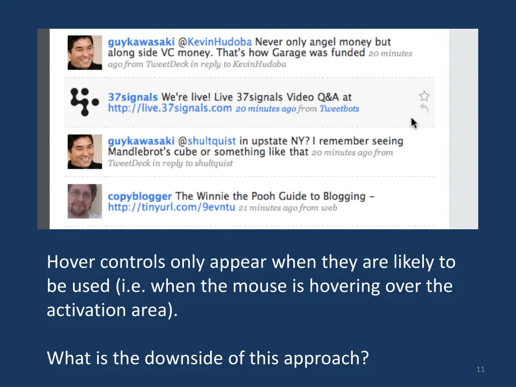 hover controls only appear when they are likely