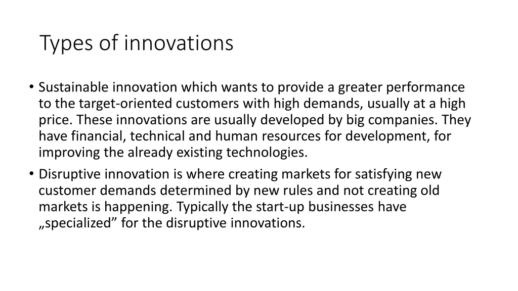 types of innovations