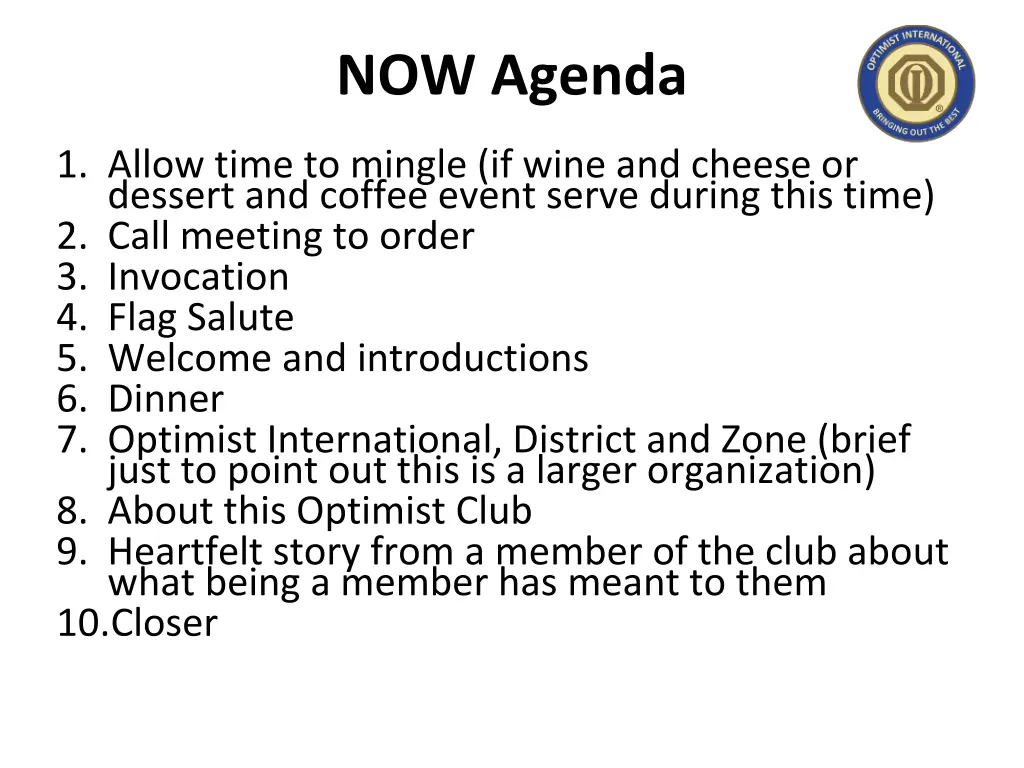 now agenda