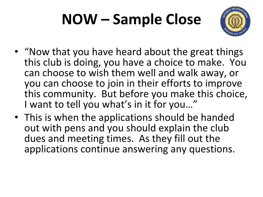 now sample close
