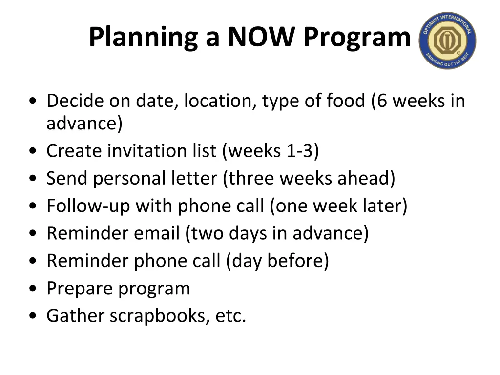 planning a now program