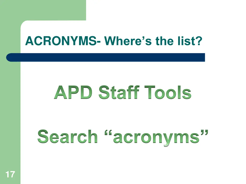 acronyms where s the list