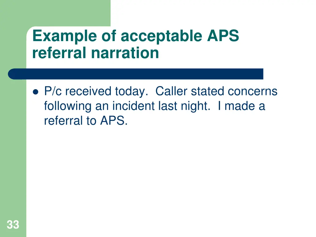 example of acceptable aps referral narration