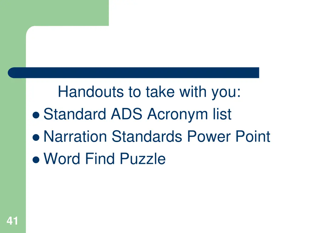 handouts to take with you standard ads acronym