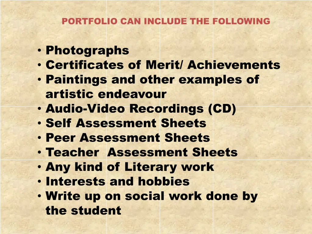 portfolio can include the following