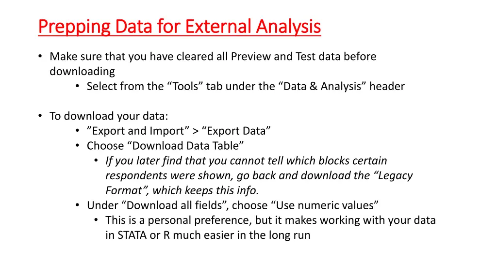 prepping data for external analysis prepping data