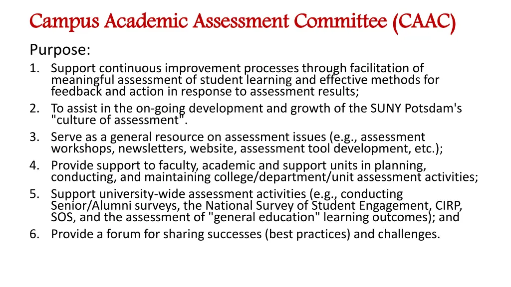 campus academic assessment committee caac purpose