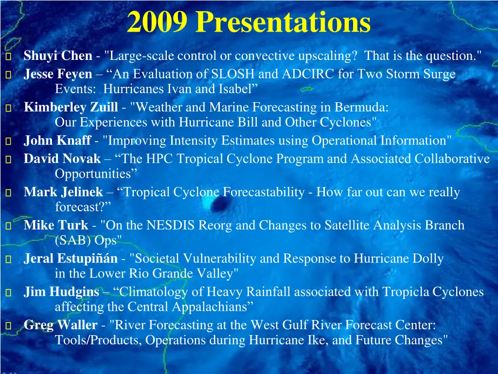 2009 presentations