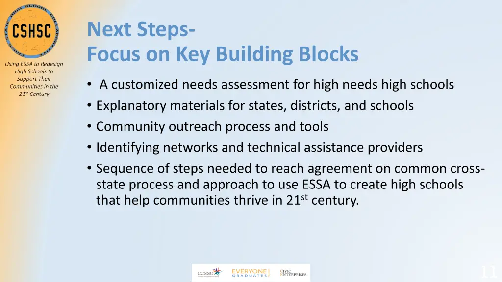 next steps focus on key building blocks