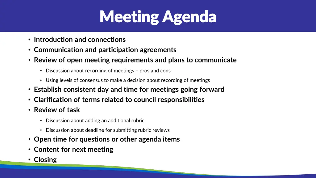 meeting agenda meeting agenda