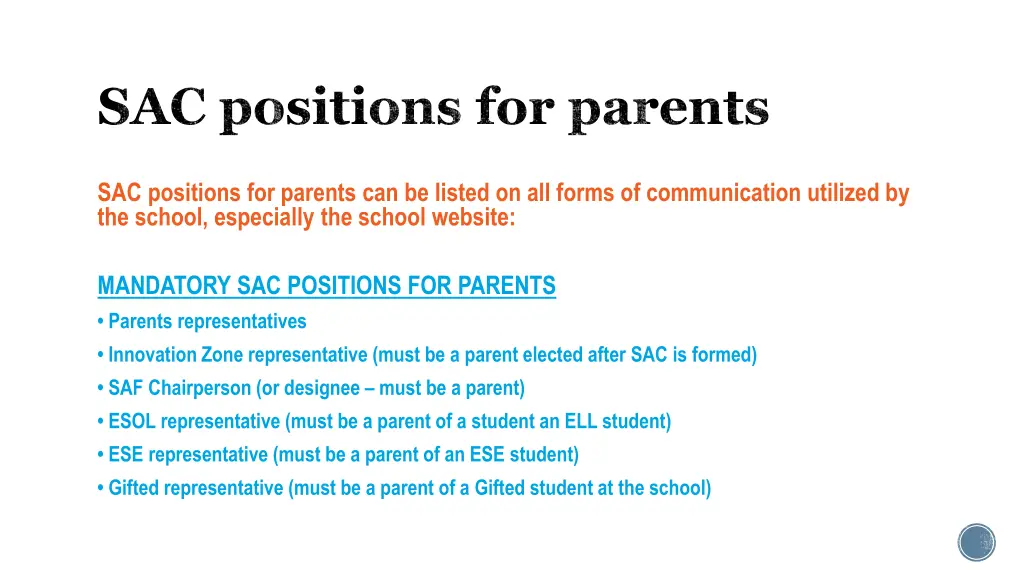sac positions for parents