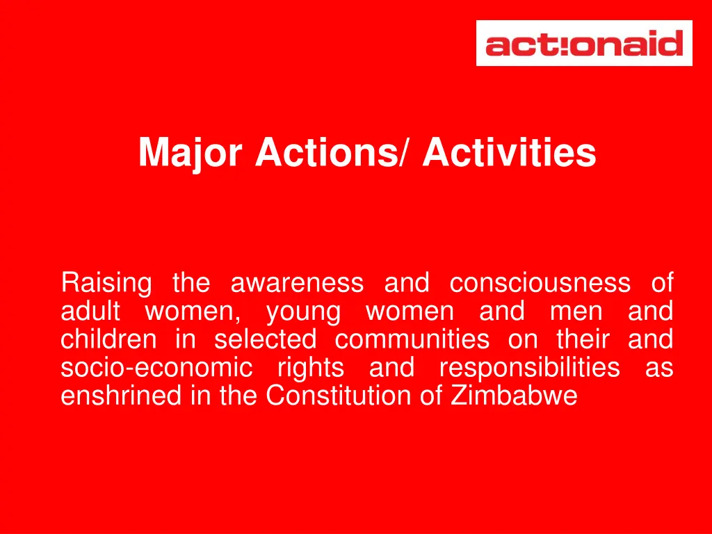 major actions activities