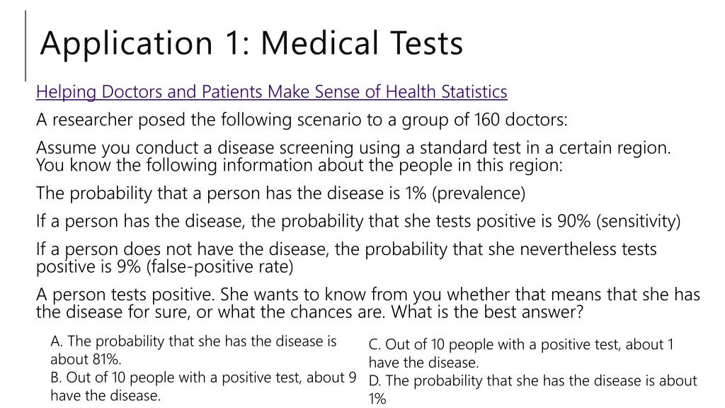 application 1 medical tests