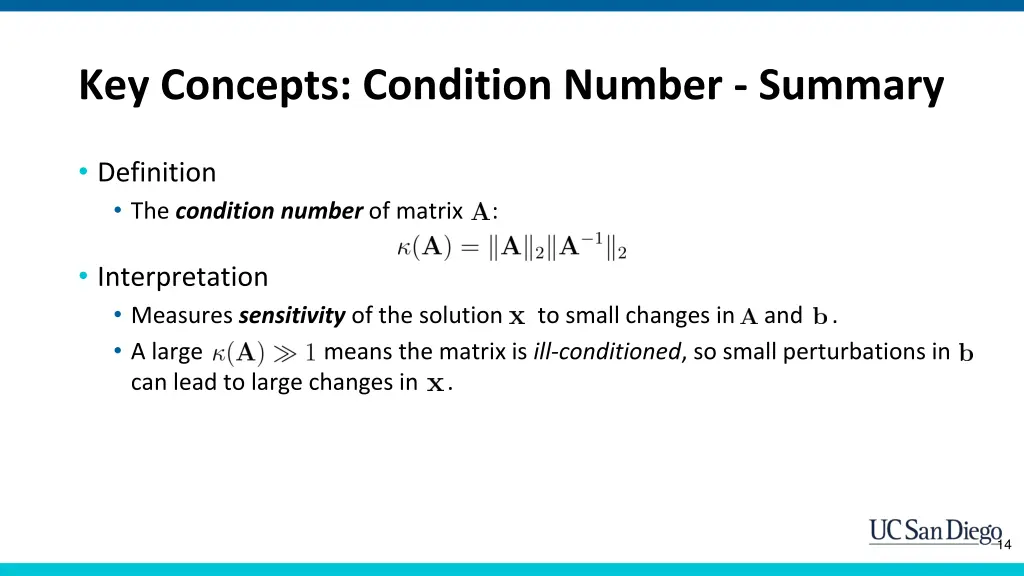 key concepts condition number summary