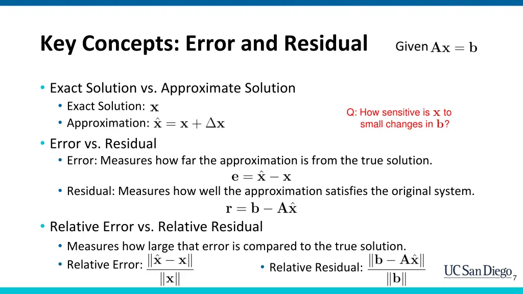 key concepts error and residual given 1