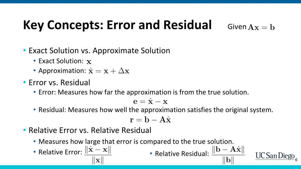 key concepts error and residual given