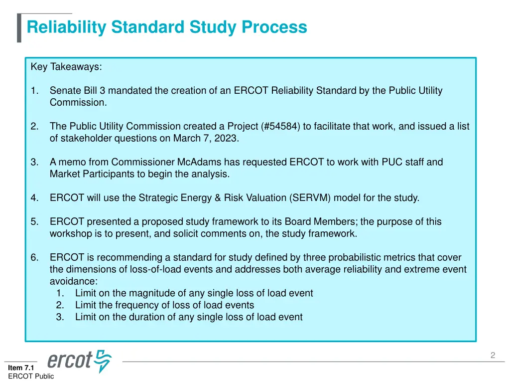 reliability standard study process
