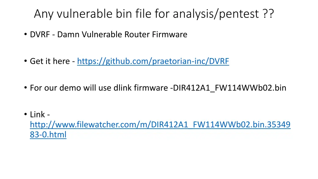 any vulnerable bin file for analysis pentest