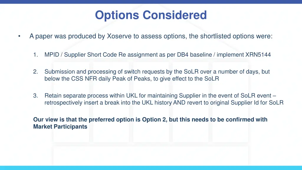 options considered