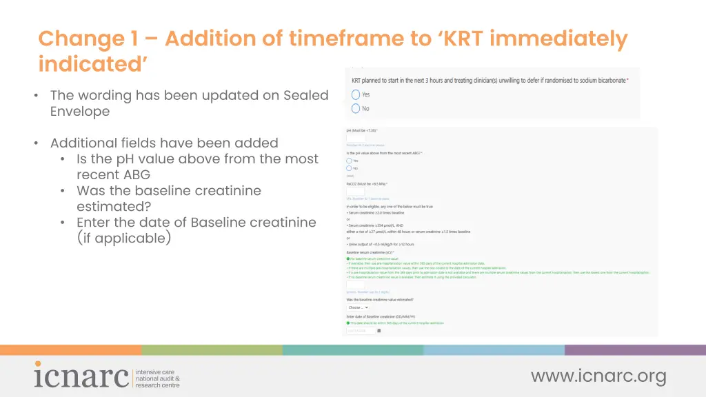 change 1 addition of timeframe to krt immediately 1