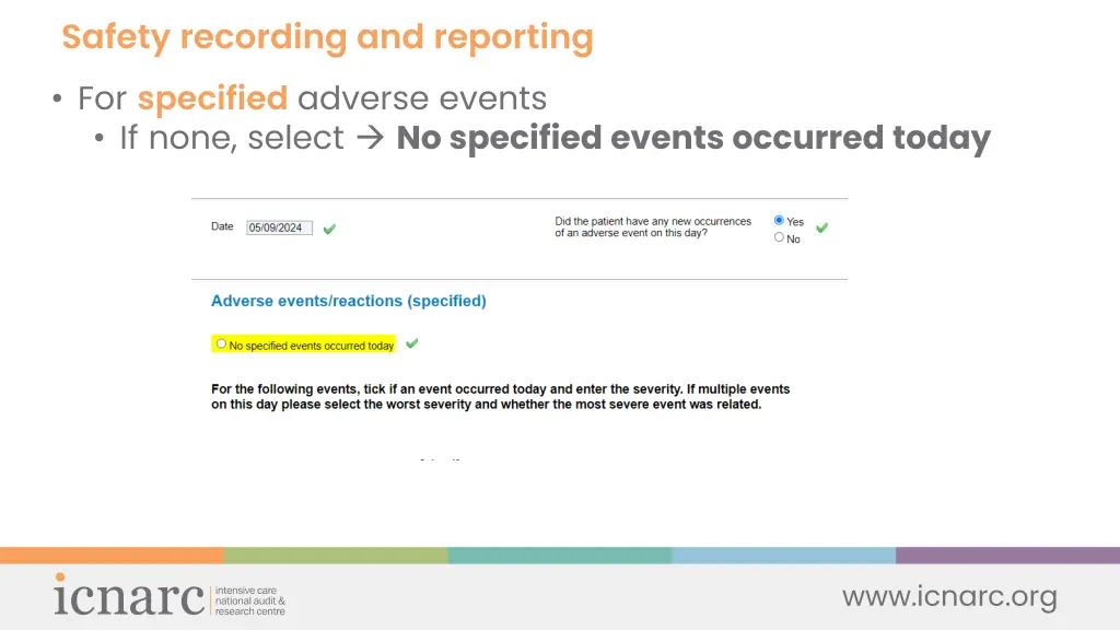 safety recording and reporting for specified
